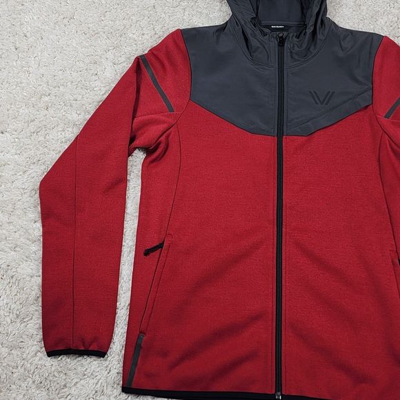 Peak Velocity Sport Jacket Mens S Red Hooded Logo Long Sleeve Track Hiking - Picture 2 of 10